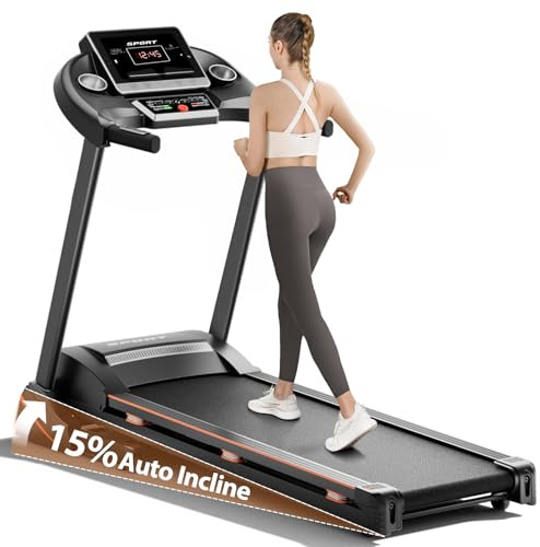 RENESTAR Treadmills for Home, Treadmill with 0-15% Auto Incline, 3HP Folding Treadmills for Running Walking with 300LBS Weight Capacity, Incline Treadmill Equipped with Bluetooth & Pulse Monitor