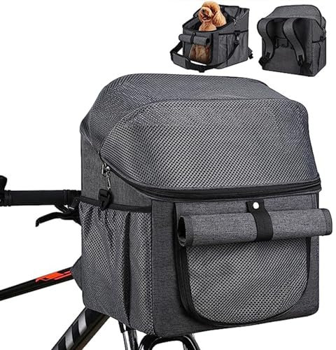 SBCWH Hundefahrradkorb, 4-in-1 Faltbarer Hundefahrradträger mit Lenkeradapter, Atmungsaktiver Haustier Rucksackträger, Katzen- und Hundefahrradkorb für Outdoor Radfahren, Wandern, Reisen