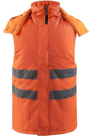 Oralidera Herren Hi Viz Bodywarmer Reflektierend Sicherheitsweste Winter Warme Arbeitsweste Funktionsweste mit Kapuze, Orange, L