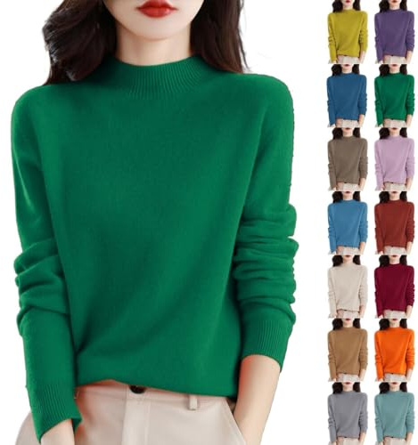 SDERG Cashmere Jumpers Ladies Clearance Solid Color Plus Size Women's Jumpers Long Sleeve Womens Jumpers Size 14 Women's Semi Turtleneck Sweater Soft Lightweight Winter Jumpers for Women UK Green