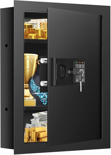 25.6 Tall Fireproof Wall Safes Between the Studs 16 Centers, Heavy Duty Combination Lock in Wall Safe with 2 Removable Shelf, Hidden Safe for Money, Jewelry, Document, Passport