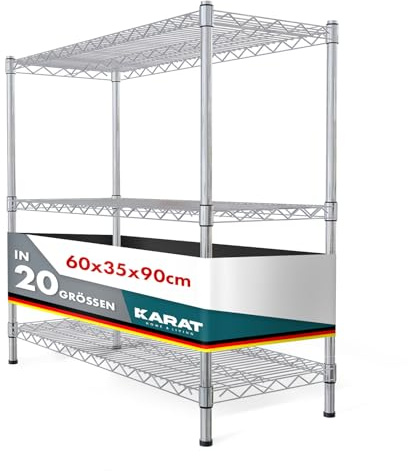 KARAT Metallregal dekoratives & Robustes Lagerregal, Kellerregal für Bad, Küche, Büro, Wohn- und Außenräume (60x35x90-chrome-everest: ⌀ 22mm)