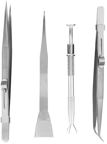 Gosknor Set di 4 Utensili Decorare Torte, Acciaio Inox Penna per Granelli Pinza Perle e Pinzette con Testa a Paletta Professionali Utensili Granelli per Decorare Dolci Biscotti e Cupcake