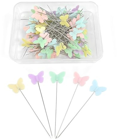 100PCS Butterfly Design Sewing Pins for Fabric, Colorful Dressmaking Pins, Dressmakers Pin Set with Transparent Storage Box, Multi-Purpose Pin for Embroidery, Tailoring and Sewing Accessories