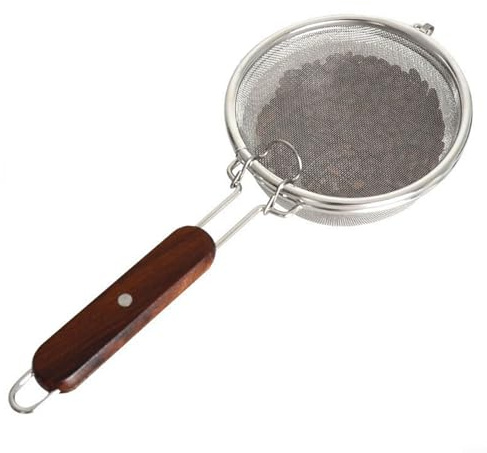 Tostador de granos de café de acero inoxidable con mango largo de madera para estufas de gas y eléctricas, tostador de café manual portátil para uso doméstico y campamento (100 g)