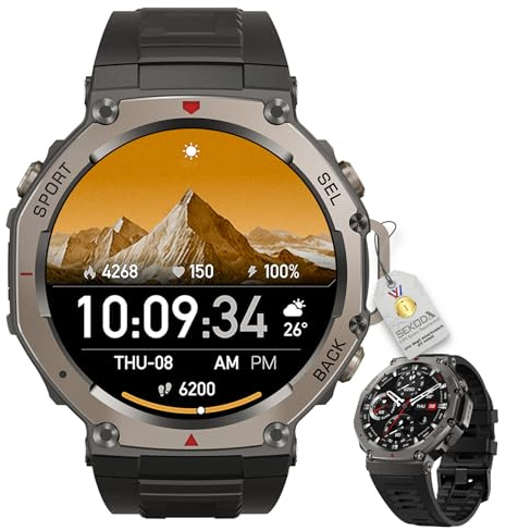 Sekoda GPS Sports Smartwatch, 1.43 Orologio Smartwatch Uomo con GPS Sport, Llamadas Bluetooth, Monitor de Frecuencia Cardíaca, 170+ Modos Deportivos, Compatibile Android e iOS (Nero)