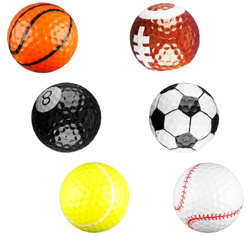 wellrun 6Pack Novelty Golf Balls,Funny Sports Themed Resin Balls with Basketball Football Tennis Designs,Gift for Golfers,Home or Course Use