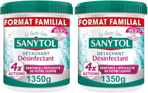 Sanytol - Poudre Détachante Désinfectante Linge - 1,35kg - Bactéricide, Virucide - Sans Javel - 4 Actions dès 20°C (Lot de 2)