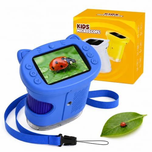 OAEBLLE Microscope Enfant, Microscope Numérique Portable 1000X 4K avec Écran IPS 2,4, 8 LED, USB Rechargeable, Jouet Éducatif Scientifique STEM, Cadeau Anniversaire Fille Garçon 3-12 Ans, Bleu