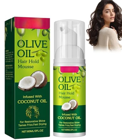 Mousse Coiffante Hydratante, Olive Oil Hair Hold Mousse, Soin Coiffant pour Cheveux Bouclés Frisés Crépus, Définit les Boucles et Réduit les Frisottis, Convient à Tous les Types de Cheveux