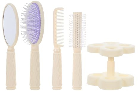 Cabilock Set di 4 Pettini per Chioma con Spazzola Massaggiante, Pettine Arricciacapelli e Specchio Portatile, Kit Multifunzionale per Styling Professionale e Cura del Cuoio Capelluto,