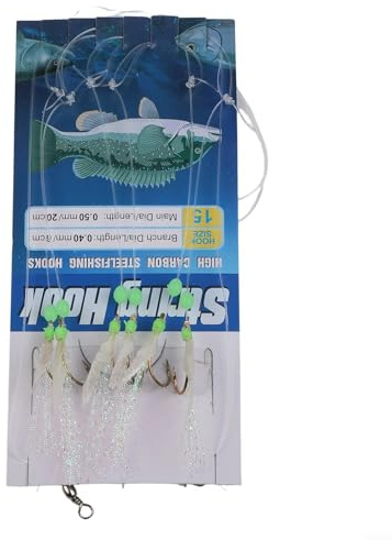 Besttoolifes 13#, Soft Sabiki Rig Fishing Lures for Herring – 5-Pack Fluorescent Feather Jig with #8–#18 Carbon Steel Hooks, Silicone Body, Swivel Snap, Saltwater-Ready
