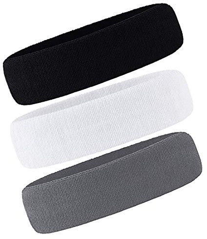 3 Pack Men & Women Sports Sweatbands Headbands(White,Black,Gray)