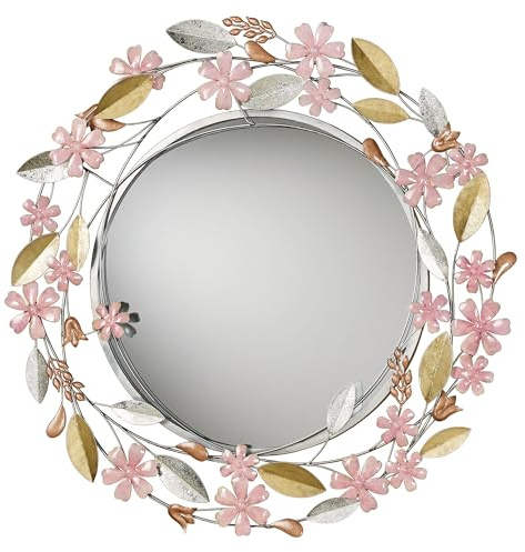 Touch of Class Wildflower Reflections Floral Round Wall Mirror Pink 33 Dia.x2 D