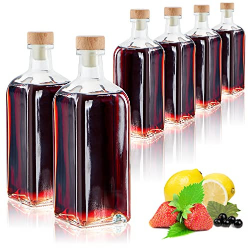com-four® 6 bottiglie in vetro da 500 ml con tappo in sughero - bottiglie vuote con tappo in sughero - contenitori in vetro per il riempimento con liquidi come olio (quadrato - 500 ml)