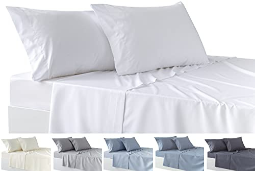 Todocama 4-delat lakanset – justerbart underlakan, bänkskiva - två örngott 50 x 80 cm. (Säng 180–180 x 190/200 cm, vit)