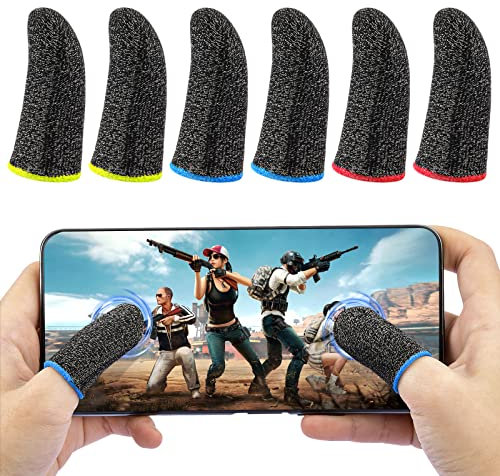 Vesaneae 6 Pcs Gants de Jeu Mobile, Manche de Doigt de Jeu Antidérapant, Fibre d'argent Finger Manches Haute Sensibilité, Manchon de Doigt de Jeu Mobile Respirant pour Écran Tactile