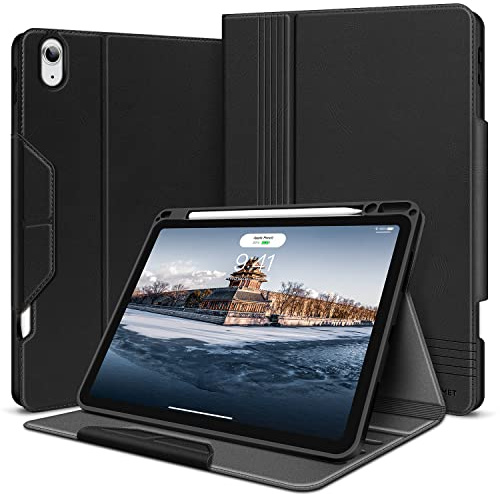 HOLIMET Hülle for iPad Air 11 Zoll 2025 M3 mit Stifthalter, Air 6/5/4 Hülle (2024/2022/2020) 10,9 Zoll PU Leder Schutzhülle TPU-Rücken Stoßfest, Cover Auto Schlaf/Wach, Multi-Winkel Ständer, Schwarz