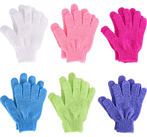 6 Paia Guanti Esfolianti Corpo Scrubbing Doppia Faccia Guanti da Bagno Scrub per Doccia, 6 Colori