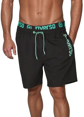 riverso RIVBobby Bañador para hombre, pantalón corto para verano para deporte y playa, con cordón, 100 % poliéster, negro, verde, naranja, rojo, S, M, L, XL, XXL, 3XL, 4XL, 5XL, XXL