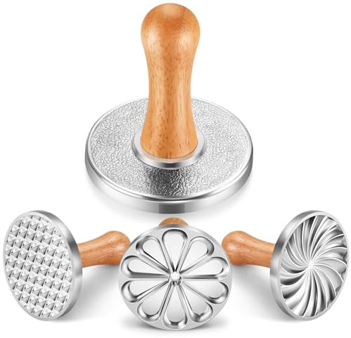 OPPEIN Cookie Stamps Set of 3, Metal Christmas Cookies Press Cutter Mold with Wooden Handle, Cookie Decorating Supplies for DIY Baking, Cake, Pastry,Christmas