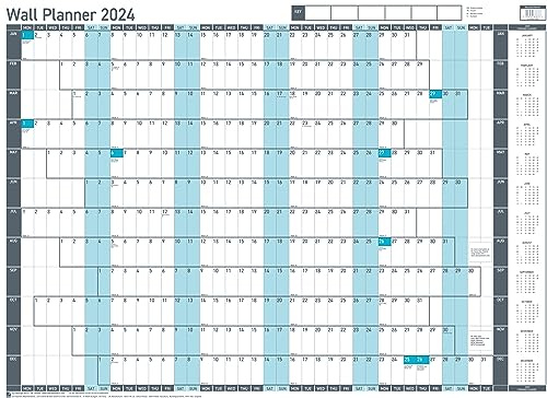Sasco 2024 Värde årlig väggplaneringsset, brädmonterad whiteboard stil torr raderingskalender, stor väggplanerare, väggdiagram och kontorsanslagstavla, blå, 915 x 610 mm