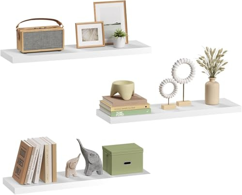 eSituro 3 Pcs White Floating Shelves, 80cm Wooden Modern Shelf, Bedroom | MDF Shelving Boards, Easy Install Wall Rack Display & Organiser for Living Room, Kitchen, Bathroom, Office, Hallway