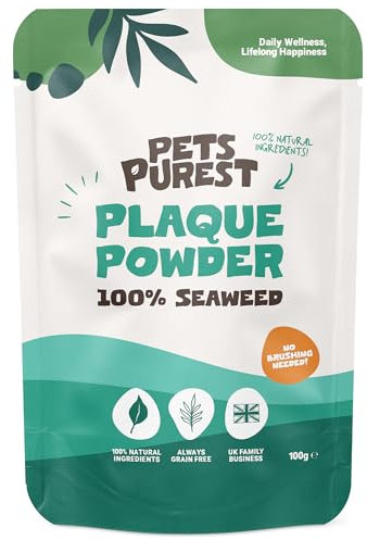 Pets Purest Plaque Off Powder - 100g Plaque Pro Tartar & Plaque Remover for Dogs, Cats & Pet. 100% Natural Bad Breath, Teeth & Gum Disease Oral Health Hygiene Dental Care Formula