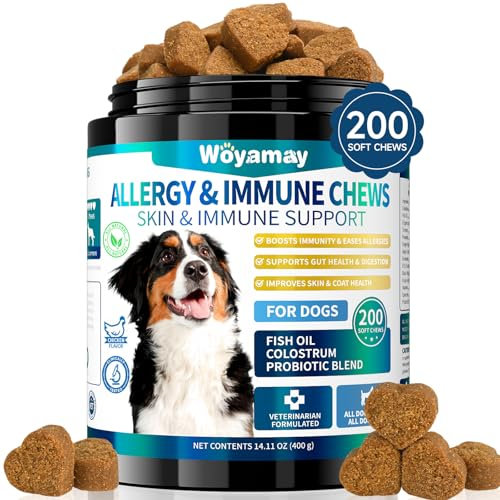 Woyamay Allergy Support Chews for Dog Itchy Skin, Dog Anti-itch Chews for Itchy Paws, Eyes, Ears, Skin & Itching, Licking, Scratching with Salmon Oil & Omega-3 Chicken Flavor