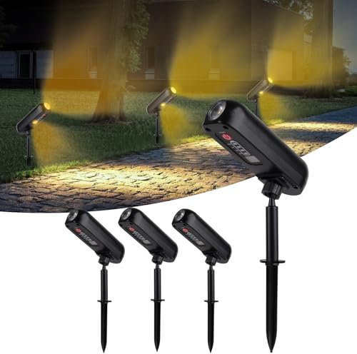 T-SUN Lot de 4 Spot Solaire 3000K Lampe Solaire Exterieur Etanche IP65 Projecteur Solaire Exterieur 2 Modes Eclairage Exterieur Solaire Luminaire Exterieur Solaire pour Jardin Allée Chemin Cour
