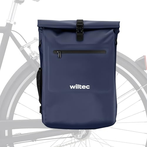 Wiltec 3 in 1 Gepäckträgertasche blau, Fahrradtasche Rucksack 25 l Stauraum, Gepäcktasche mit Laptopfach, wasserresistente Fahrrad Tasche