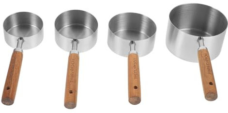 ABOOFAN Messbecher Satz Edelstahl Mit Holzgriff Präzise Küchenmessbecher Klein Und Groß Glatte Oberfläche Platzsparend Für Zucker Mehl Tee