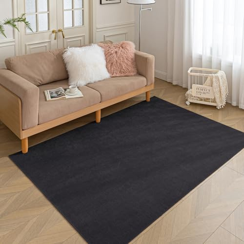 HARESLE Kurzflor Teppich Schwarz, Weich Teppiche Wohnzimmer, Teppich Küche Waschbar rutschfest, Chenille Teppiche Kurzflor Teppish für Kinderzimmer Junge, Büro, Esszimmer, Lounge, Schwarz - 80×120cm