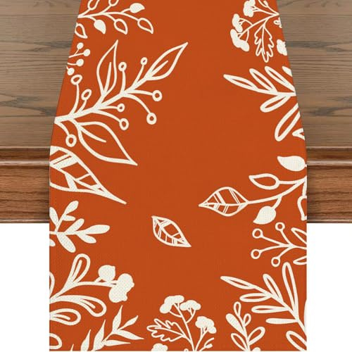 Camino de Mesa de Otoño Orange Hoja Lino Otoño Mantel Granja Camino de Mesa para Estaciones Hogar Fiesta Banquete Cocina Sala 40 * 140cm