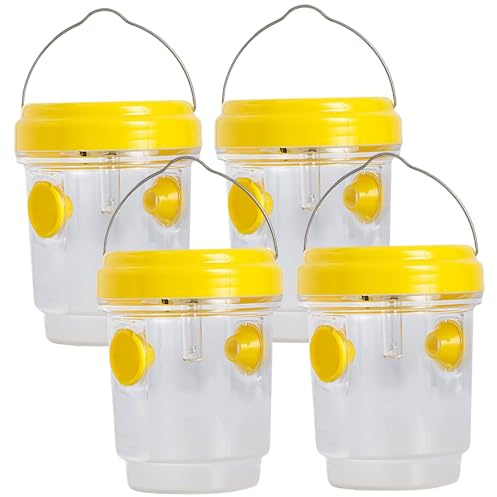 Whyzsjnclg Wasp Traps Outdoor Hanging, Wasp Trap, 4PCS Plastic Yellow Jacket Trap, Portable Bee Killer with for Garden, Lawn, Camping