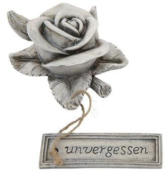 CULT at home Decorazione per tomba con rose indimenticabili – Decorazione per tomba di tutti i santi rose di pietra, pietra per tomba, pietra commemorativa per cimitero, in resina grigia, ca. 10 x