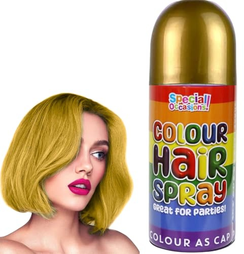 Party Temporary Hair Colour Spray 200ml – Washable Vibrant Hair Spray for Kids & Adults – Easy to Apply Temporary Hair Colour for Parties, Festivals, Halloween, Christmas & Events (Gold - 5941A-G)