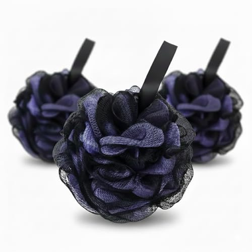 Loofah 3 Pack Large Size 80g Each - Purple - Exfoliating Shower Loofah Sponge & Bath Shower Puff Set - Soft Dual Layer Mesh Body Scrubber for Shower - Atlantix Accessories (3PK)
