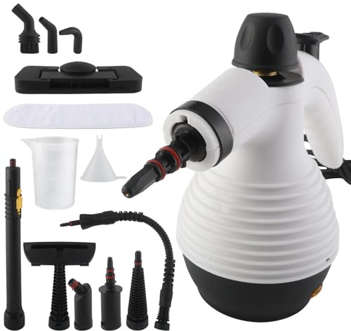 KLYDBMYT Nettoyeur Vapeur Haute Pression 1050 W avec 16 Accessoires, Balai Vapeur 350 ML, pour Le Nettoyage des sols, canapés, fenêtres, Tapis et Voitures.