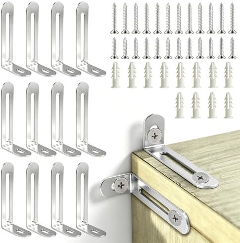 suufrue Baby Proofing Furniture Wall Anchors, 12 Pack Anti Tip, Silver