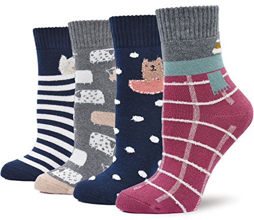 Teenloveme Calzini Caldi e Morbidi da Donna, Inverno Caldo Termici Donna Calze Colorful, EU 36-42, 4 paia