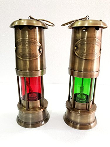 ANTIQUE Ottone antico Miner lampada nautico marittimo nave Decor Boat Miner rosso/verde petrolio lampada luce