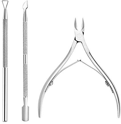LIUJZZJ Pince à Cuticules avec Poussoir à Cuticules en Acier Inoxydable Dissolvant de Cuticule et Outil de Beauté Cutter pour Ongles et Orteil