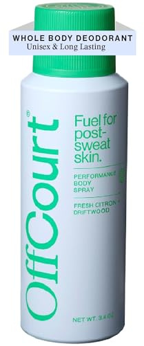 OffCourt Natural Body Spray for Men - Prebiotic Deodorizing Spray with Citrus and Driftwood Scent, 3.4 Ounce