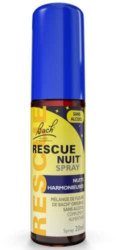 RESCUE NUIT Spray Sans Alcool 20 ml, mélange de 6 Fleurs de Bach Original, pour des nuits sereines, pensées obsédantes, cogitations, reprise travail, examens