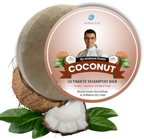 Coconut Solid Shampoo Bar for Dry & Damaged Hair, Thinning Hair, Frizz & Split End Care, Moisturising, Smoothing, Soft & Silky Hair, Dry Scalp, SLS Free Shampoo & Conditioner Bar for Men & Women