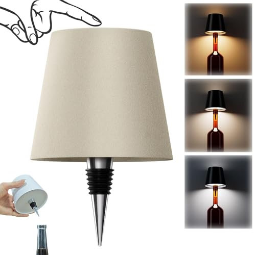 Lámpara inalámbrica para botella, lámpara de botella de vino de 3 colores con atenuación continua, LED recargable, control táctil, pantalla inalámbrica para dormitorio, restaurante, bar (albaricoque