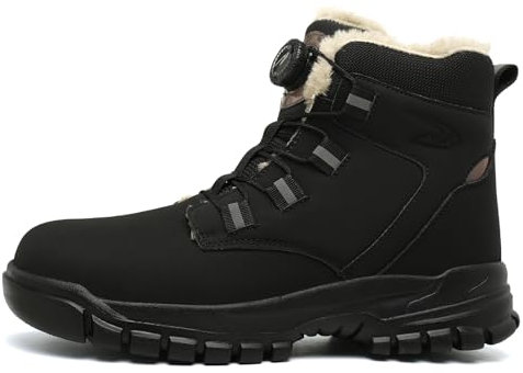 Arbeitsschuhe Herren Damen Sicherheitsschuhe wasserdichte Sicherheitsstiefel Stahlkappenschuhe rutschfeste Schnellverschluss Selbsthemmend W Black 43 EU