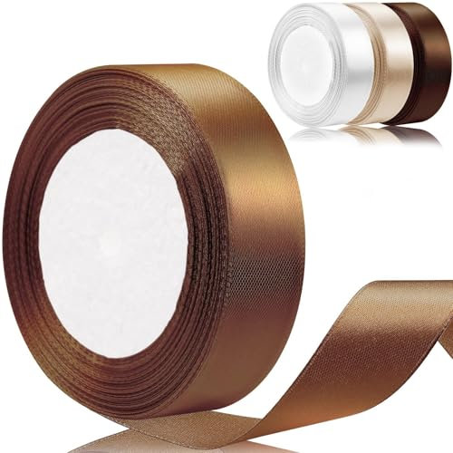4pcs Nastro Caffè 25mmx22.5 m Nastro Natalizio Marrone Nastro per Fiocchi Nastro in Raso Nastri Khaki Raso Nastro Regalo Velluto per Bomboniere per Capelli Bouquet da Sposa Decorazioni Natalizie