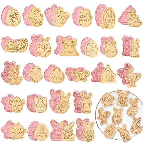 26 Pcs Easter Cookie Cutter Set, 3D Plastic Easter Eggs Bunny Stamp for Cookie Dough, Pastry, Donut, Fondant, Sugarcraft, DIY, Cake Decoration Chocolate Mould Cookie